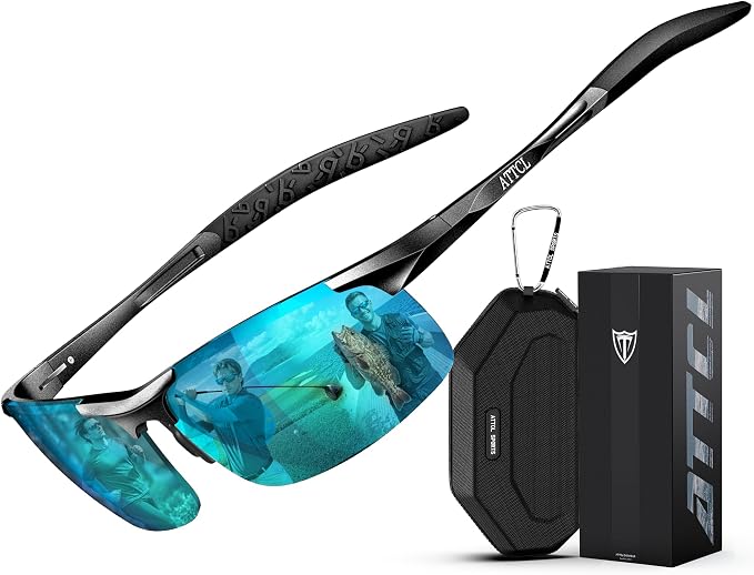 ATTCL 0.9 oz Polarized Sunglasses Men Sports: UV Protection Anti Glare Wrap Around Lightweight Metal Fishing Golf Running
