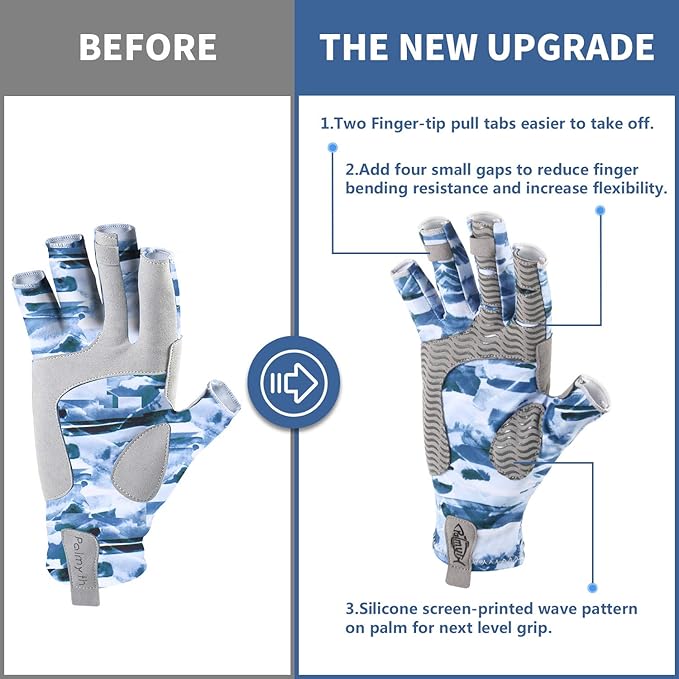 Palmyth UV Protection Fishing Fingerless Gloves UPF50+ Sun Gloves Men Women for Kayaking, Hiking, Paddling, Driving, Canoeing, Rowing