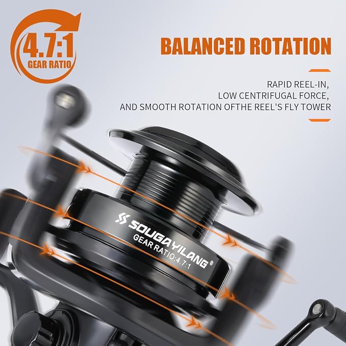 Sougayilang Spinning Reel,33Lbs Max Drag Fishing Reel,Full-Metal Spool+CNC-Machined Crank,for Freshwater Saltwater Bass and Catfish.