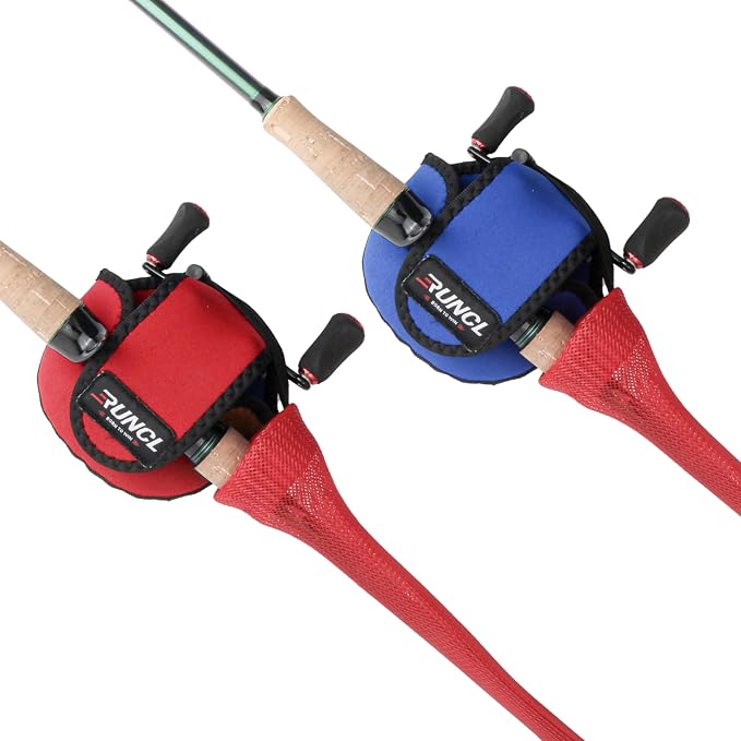 RUNCL Fishing Rod Sleeves & Reel Bags, Spinning/Casting Rod Socks & Spinning/Baitcasting Reel Covers - Protection Solution, Space Saver, Perfect Storage - Fishing Pole Sleeves & Reel Pouch (2 Pack)