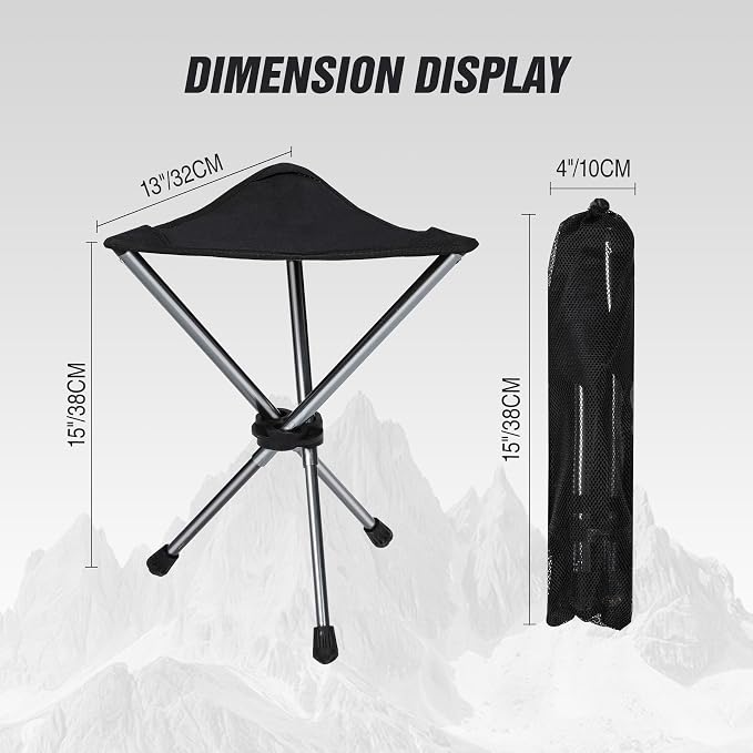 REDCAMP Ultralight Camping Stool with Retractable Legs, Portable 3 Legged Tripod Camping Stools for Adults Fishing Backpacking Hunting, Black