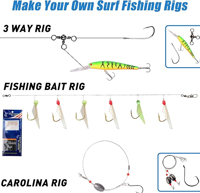 Saltwater Fishing Gear, 180pcs Saltwater Surf Fishing Tackle Kit Saltwater Fishing Lures Fish Finder Rigs Pompano Rig Pyramid Sinker Spoons Fishing Hooks Leaders Swivel Bobbers Various Accessories