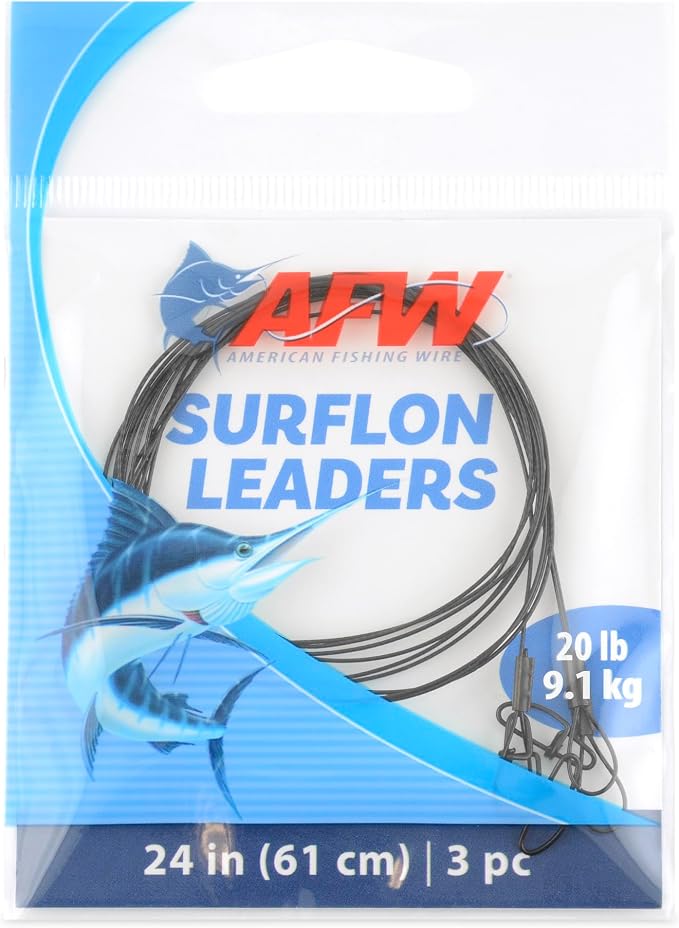 AFW Surflon Fishing Leaders – Black Nylon Coated Stainless Steel Wire, Swivel & Snap, 3 Pack, Variety Pack – Strong Leader Line for Catfishing & Toothy Game Fish
