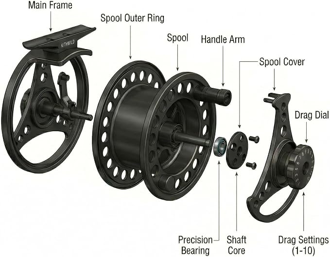Fly Fishing Reel with Aluminum Alloy Body 5/6wt Die Cast Pre-Loaded Fly Reel with Line Combo for Trout Bass Carp Pike Panfish