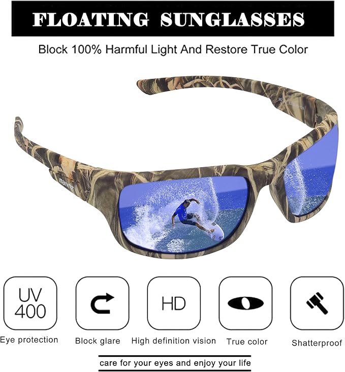 maivnz Floating Polarized Fishing Sunglasses for Men Women, Unsinkable UV400 Sports Glasses for Kayaking, Boating & Surfing