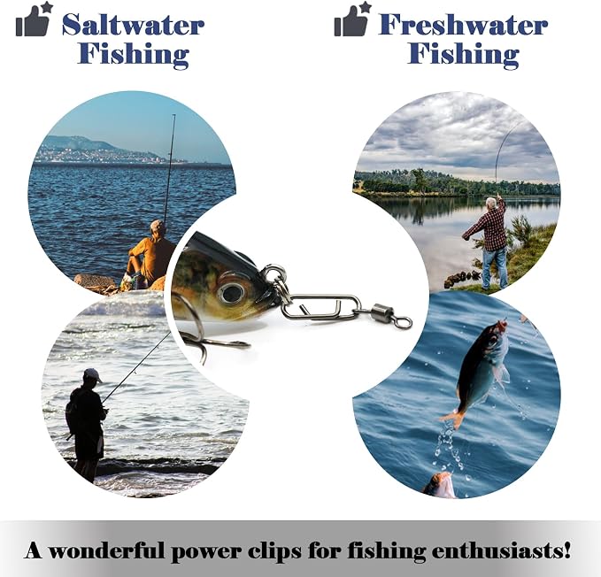 FishTrip Fishing Swivel Clips Power Clip,50pcs Rolling Swivels with Speed Clip Snaps,Quick Change Connector Saltwater Freshwater for Rigs Lures