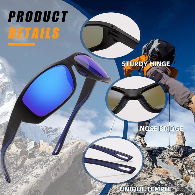 Polarized Sports Sunglasses for Men Women UV400 Protection Glasses Wrap Around Goggles for Driving Fishing Cycling