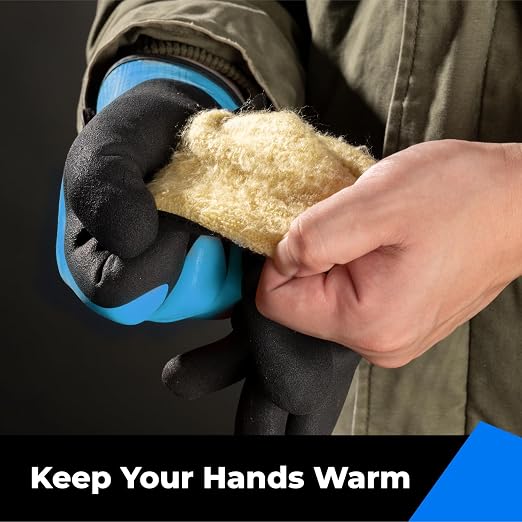 toolant 100% Waterproof Gloves Bulk for Cold Weather, 3 Pairs, Winter Work Gloves for Men Touchsreen, Warm Freezer Gloves, Thermal Insulated, With Grip, Blue, Lagre