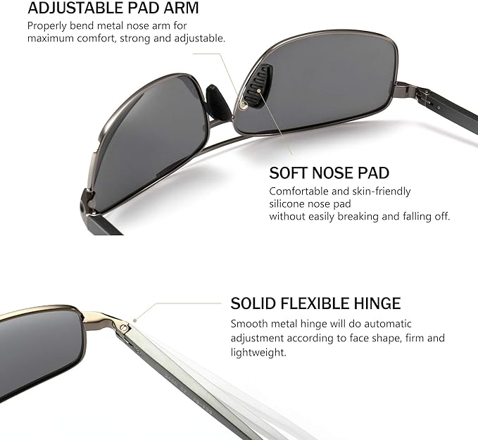 SUNGAIT Ultra Lightweight Rectangular Polarized Sunglasses Men UV400 Protection