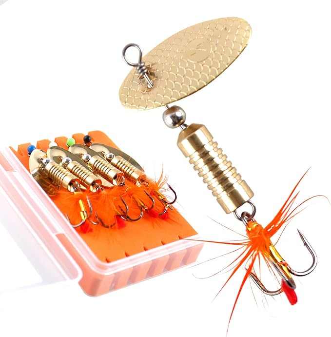 Trout Spinnerbait Lures Inline Rooster Tail Fishing Kit Brass Spinner Baits with Smooth Rotation Flash Blade for Bass Pike Crappie Saltwater Freshwater Lake River 360 Balance Hook