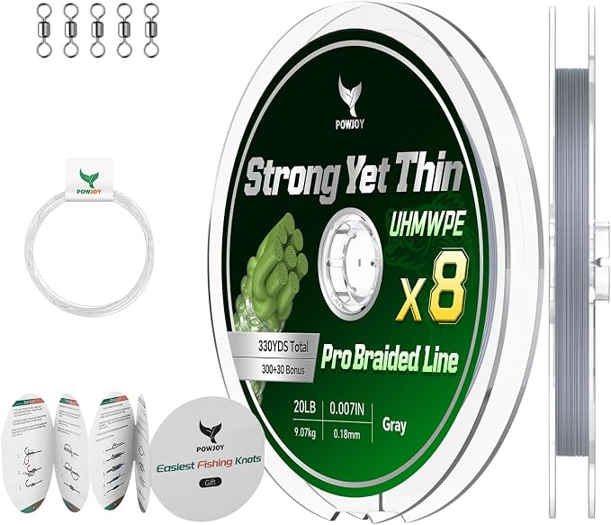 Ultra-Thin 20LB 8-Strand Braided Fishing Line 0.18mm with Knots Guide Card, Stronger than 4-Strand PE Line, Smooth as Silk & Longer Casting, Ideal for Bass Trout Fishing in Freshwater/Saltwater