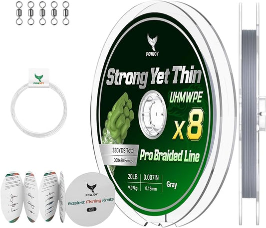 Ultra-Thin 20LB 8-Strand Braided Fishing Line 0.18mm with Knots Guide Card, Stronger than 4-Strand PE Line, Smooth as Silk & Longer Casting, Ideal for Bass Trout Fishing in Freshwater/Saltwater