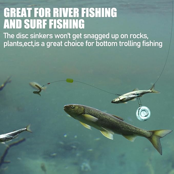 Dr.Fish Fishing Coin Sinkers Lead Fishing Weights Disc Weights No Roll Freshwater Saltwater River Bank Surf Fishing Catfishing
