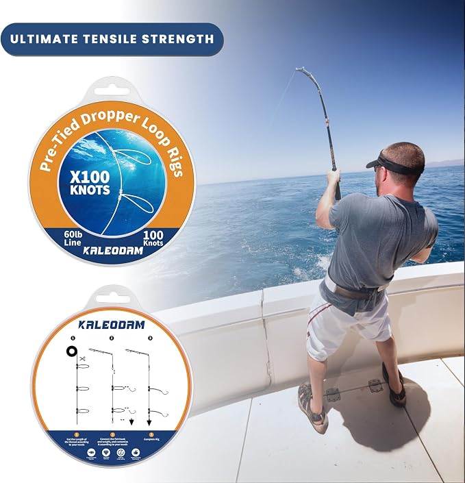 20lb-70lb 100knots Pre-Tied Dropper Loop Fishing Rig, 18" Spacing, 5.5" Loop Size, Ideal for Saltwater & Freshwater Fishing