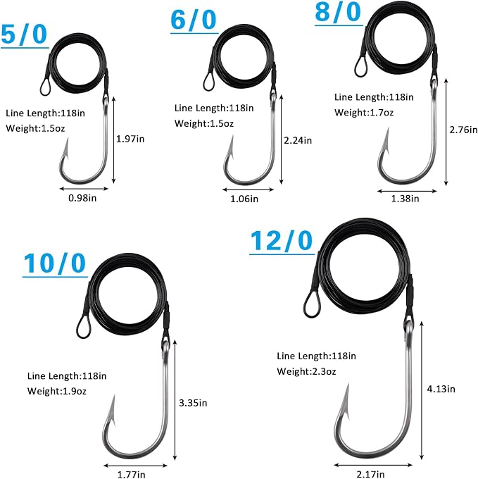 Fishing Shark Rigs Surf Fishing Stainless Steel Cable Leader Wire with Tuna Shark Hooks Saltwater Fishing Deep Sea Hooks Big Fish Shark Leader Rig