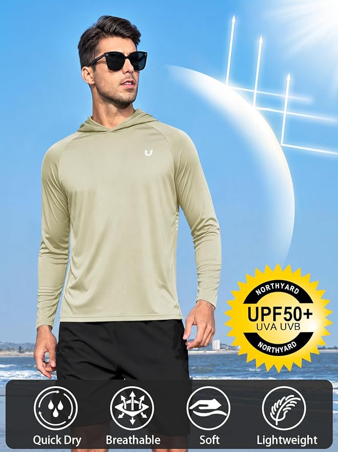 NORTHYARD Men's UPF 50+ Rash Guard Hoodie Long Sleeve Sun Protection Shirt Fishing Swim Beach Hiking Quick Dry Lightweight
