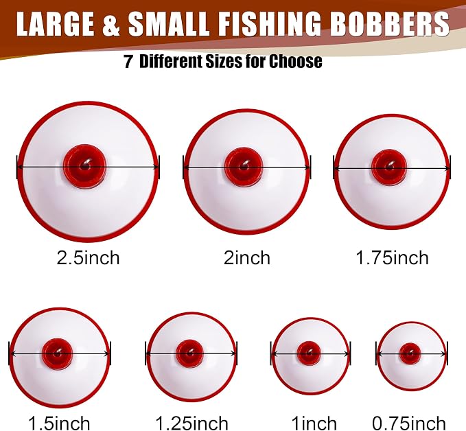 Fishing Bobbers Hard ABS Bobbers Snap-on Fishing Floats Push Button Round Buoy Float Bobbers for Crappie Panfish Walleyes Red and White 0.75"/1"/1.25"/1.5"/1.75"/2"/2.5"