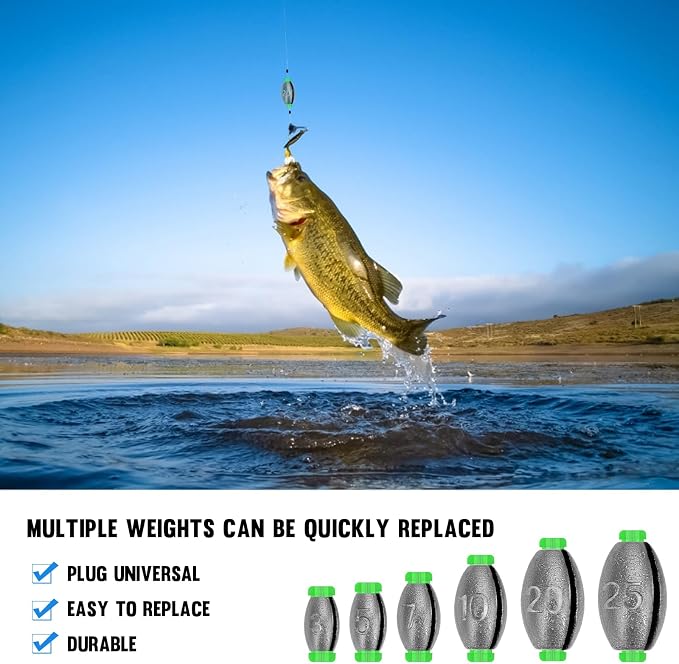 THKFISH Egg Fishing Sinkers Weights, Removable Rubber Core Fishing Weights Twist-Lock Sinker,Bass Weights Sinker Tackle Saltwater Casting Fishing Sinkers Set Oval Freshwater,1/8-1OZ