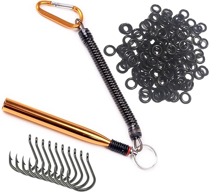 Reaction Tackle Wacky Rig Tool and O-Rings for Soft Plastic Worms, Bass Fishing Wacky Rig and Neko Rig Stick Bait Setup for Largemouth and Smallmouth