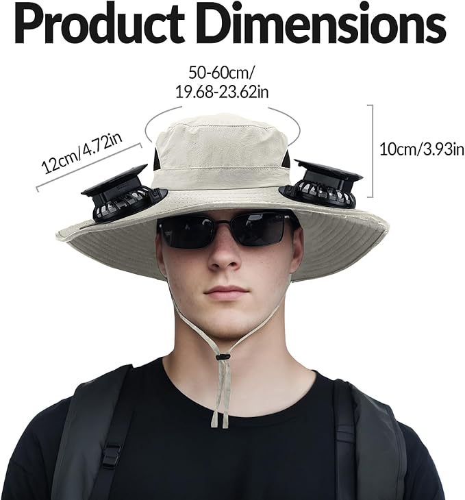Solar Powered Fan Hat for Men Women Wide Brim Hat with 2 Fans UPF 50+ Outdoor Fishing Beach Sun Hat