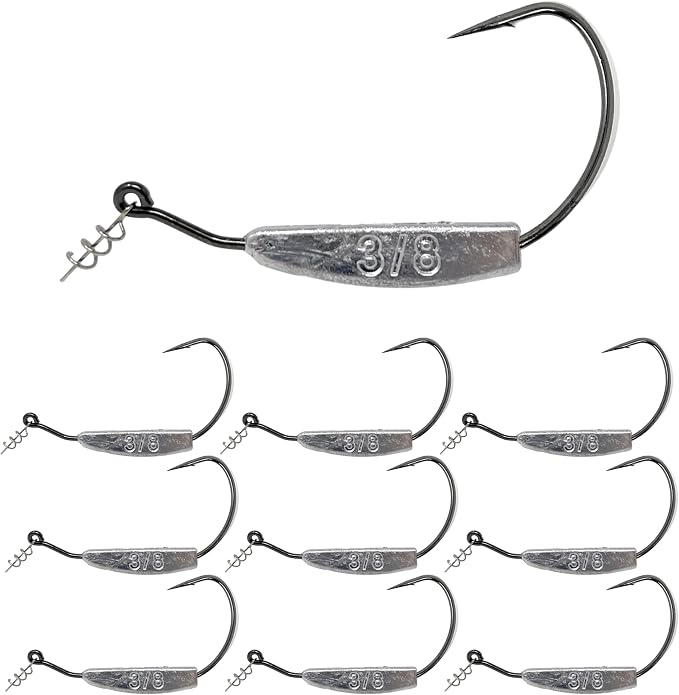 Reaction Tackle Weighted Swimbait Hooks for Bass Fishing - Weedless Fishing Hooks with Twist Lock for Freshwater and Saltwater (10-Pack)