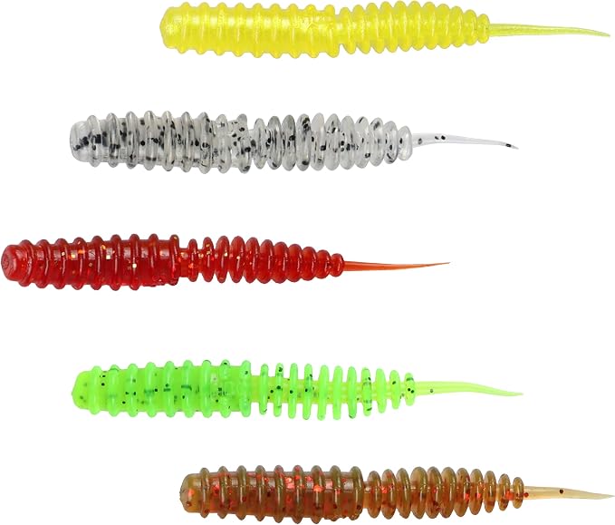 RUNCL Anchor Box - Paddle Tail Swimbaits, Soft Jerk Baits, 20/40/50/60pcs Soft Fishing Lures, Curved Tail Grubs - 3D Lifelike Eyes, Split/Boot/Curved/Straight/Thin Tail - 1/2/3/4/5in, Proven Colors
