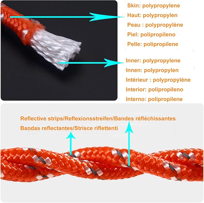 5/16 in x 32 ft Anchor Rope with Hook, Floating, Reflective Orange, for Marine, Boat, Kayak, Fishing, Mooring, Camping