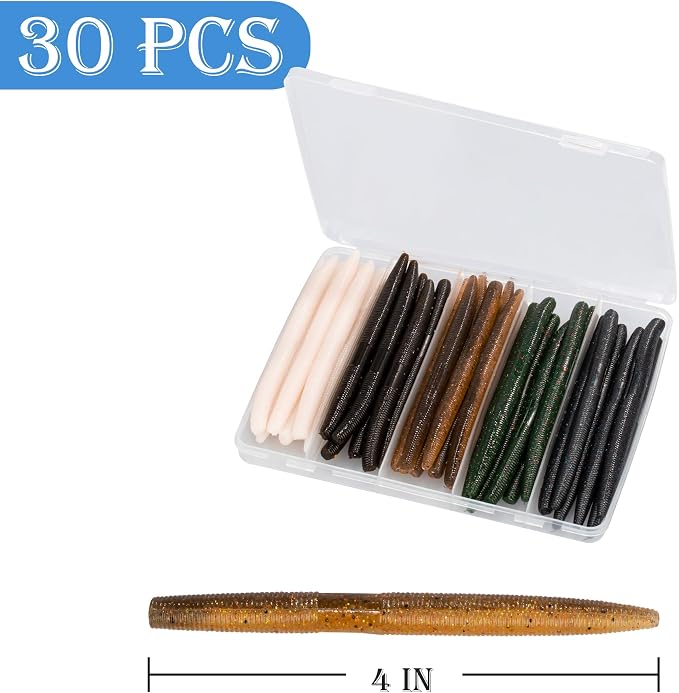 30/50/78/100Pcs Senko Worms Kit – 4"/5" Soft Plastic Fishing Lures with Salt Impregnation for Bass Fishing