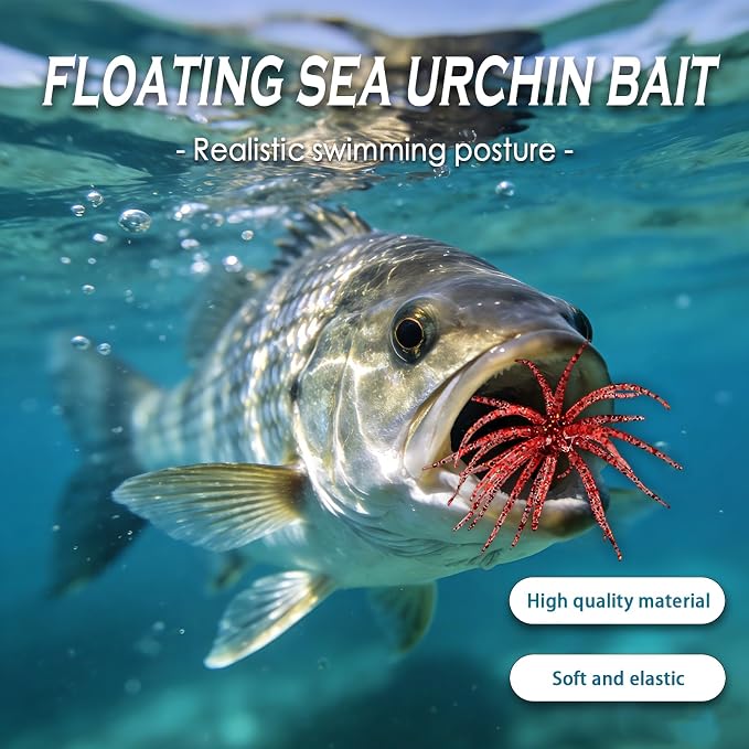 4Pcs Dice Bait, Floating TPR Swimbait with Reflective Stars,Tentacle Creature Lure, Sea Urchin Style Soft Plastic Baits, for Bass Fishing Drop Shot, Wacky Rig/Neko Rig and Finesse, Slow Sinking