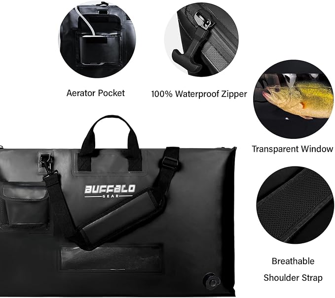 Buffalo Gear Fish Tournament Weigh in Bag for Bass Fishing, Heavy Duty Fish Bag for Caught Fish Waterproof,Leakproof,Puncture Resistant
