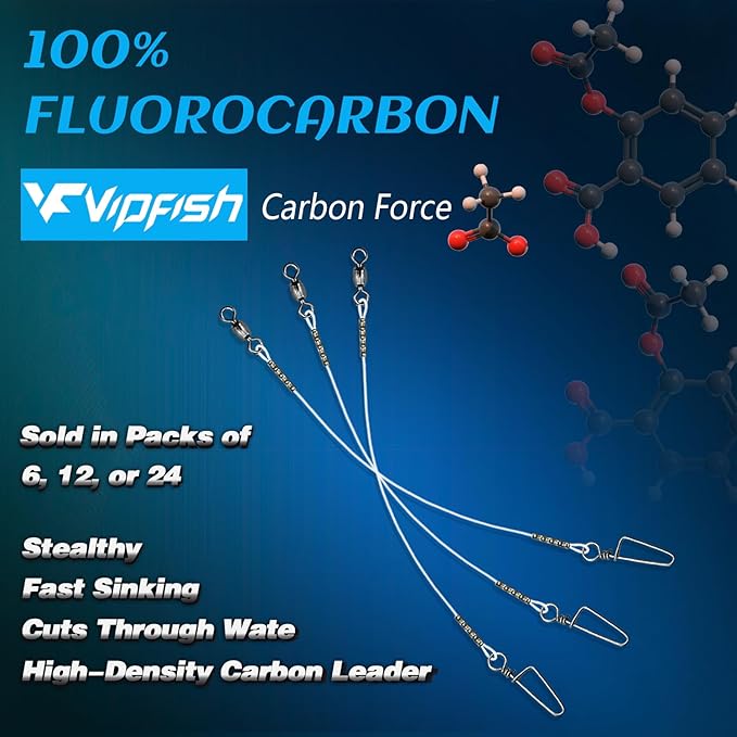 Fishing Fluorocarbon Leader with Crane Swivel and Snaps - Heavy Duty 20-80lb Fluorocarbon Leader Connects Lures, Bait, or Hooks for Saltwater & Freshwater Fishing