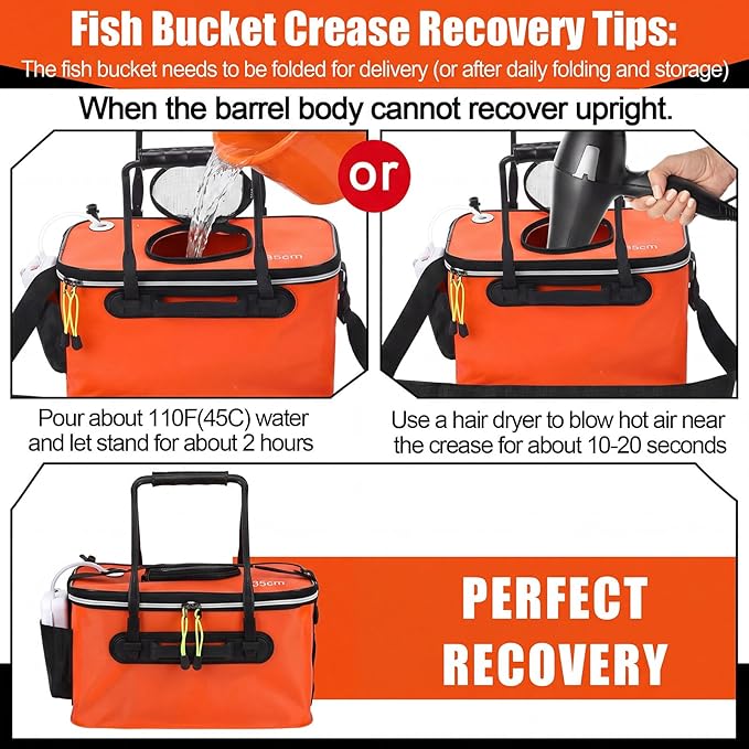 2 Pcs Fishing Bucket and Live Bait Aerator, Foldable Multi Functional Live Bucket Portable Quiet Aerator Outdoor Camping Fishing EVA Bag