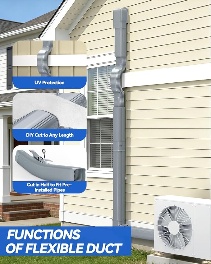 3" 17 Mini Split Line Cover Set: PVC Decorative Pipe Line Hide Cover Kit for Ductless Mini Split Air Conditioner, Central AC and Heat Pumps, Gray