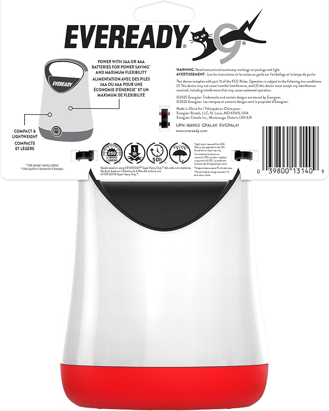 Eveready LED Camping Lantern X-250, Bright Tent Lights, Rugged Water Resistant LED Lanterns, 100 Hour Run-time, Red and Black (Pack of 2)