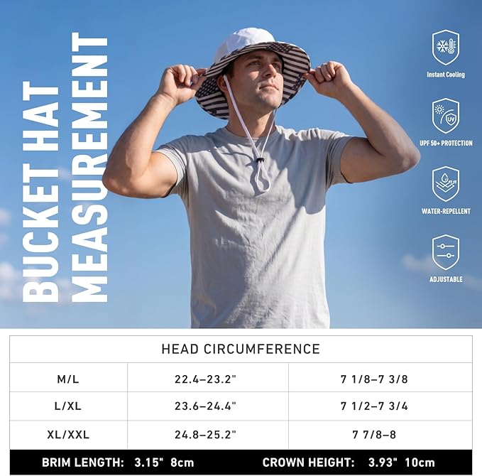 TOP-EX UVCoolix™ Bucket Hat for Men, Cooling Sun Hat Women, UPF 50 Wide Brim Boonie Hats Underbrim Prints, Breathable, M-XXL