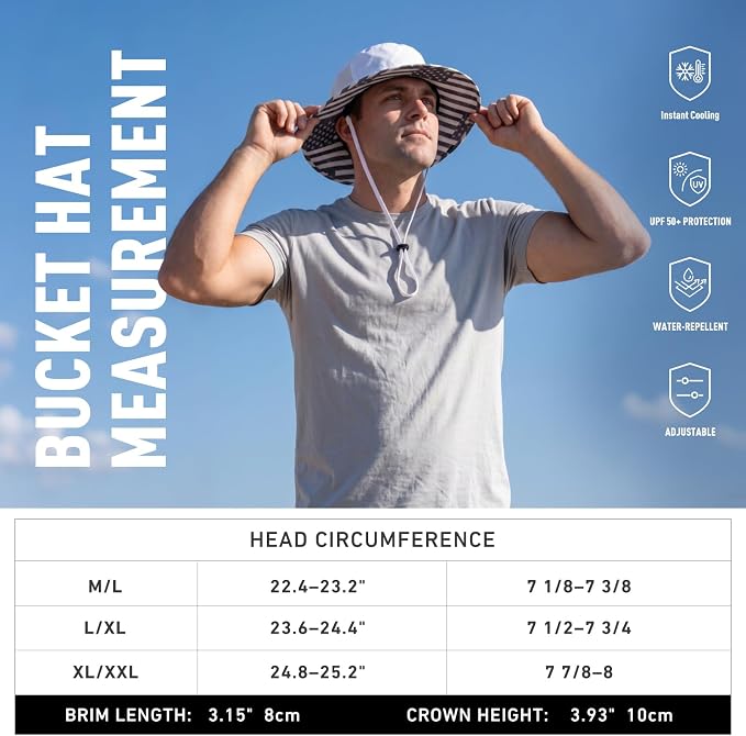 TOP-EX UVCoolix™ Bucket Hat for Men, Cooling Sun Hat Women, UPF 50 Wide Brim Boonie Hats Underbrim Prints, Breathable, M-XXL