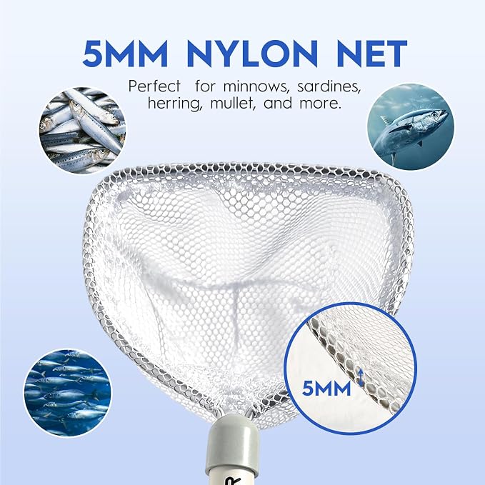 BasicGear Compact Baitwell Net for Live Bait – Soft Nylon Mesh, Aluminum Frame, EVA Non-Slip Grip & Anti-Drop Rope