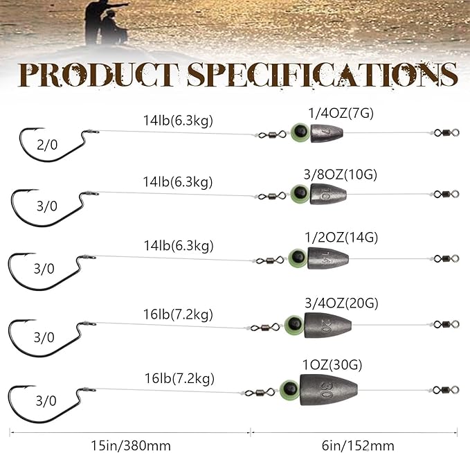 Dovesun 10/5PCS Ready Tied Carolina Rig Kit for Bass Fishing Catfish Rig Catfish Hook Kit with Bass Hooks, Swivel, Fluorocarbon Line, Weights