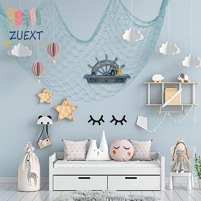 ZUEXT Fish Netting Decoration Light Blue 80x40 Inch, 2 Pack Large Picture Fish Net,Wall Photo Hanging Fishnet for Nautical Mermaid Pirate Ocean Theme Hawaii Beach Under The Sea Party Decoration