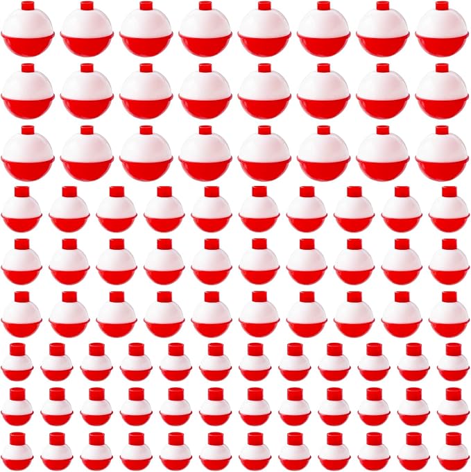 Woozettn 100 Pcs Fishing Float,Hard ABS Fishing Bobbers,Red and White Bobbers,Push Button Round Buoy Floats for Fishing Tackle Accessories,0.75/1/1.5 Inch
