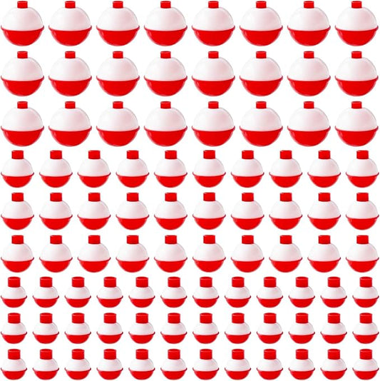 Woozettn 100 Pcs Fishing Float,Hard ABS Fishing Bobbers,Red and White Bobbers,Push Button Round Buoy Floats for Fishing Tackle Accessories,0.75/1/1.5 Inch