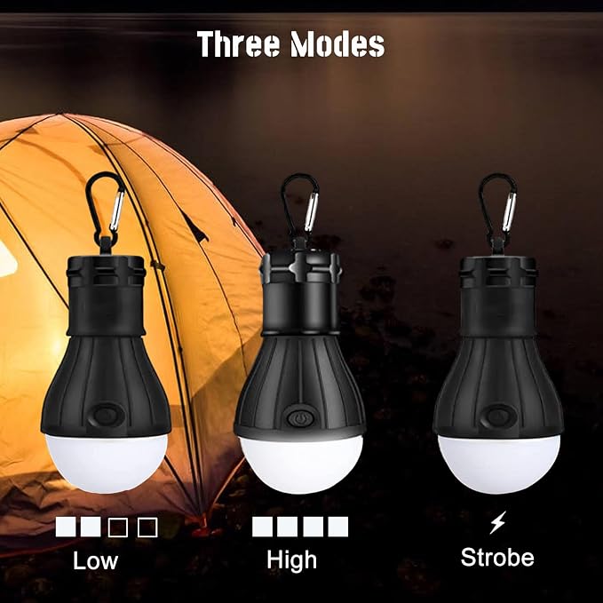 Camping Tent Lantern,LED Camping Lights,Portable Outdoor Waterproof Emergency Light Bulb,Camping Gear,Super Bright,Tent Lamp for Camping,Hiking,Party,Backpacking,Fishing,Power Failure,4 Packs(Black)