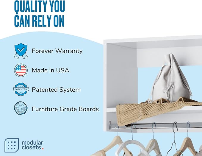 MC Modular Closets Vista Collection Tall Hanging Closet Organizer with Rod and Shelf (White, 19.5 Inches Wide)