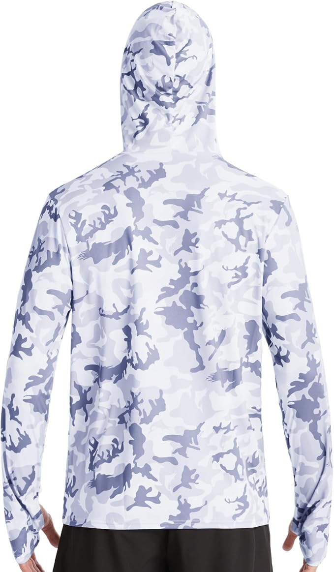 FISHEAL Men's Performance Fishing Hoodie Shirt - UPF 50+ Sun Protection Long Sleeve Thumbholes Shirts with Neck Gaiter