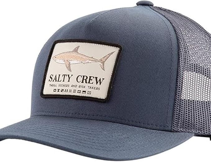 Salty Crew Shark Logo Retro Trucker Hat - Unisex Adjustable Baseball Hat for Adults - Premium Cotton