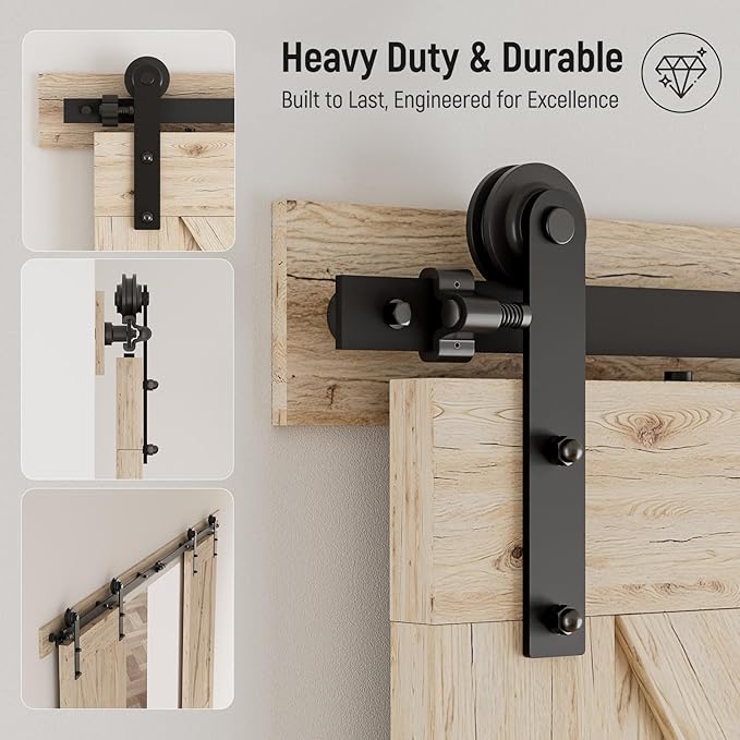 CCJH 10.5FT Sliding Barn Door Hardware Kit, Heavy Duty, Smoothly and Silently, Easy to Install, Fit 31.5" Width Double Door Panel, I Shaped Hangers Black