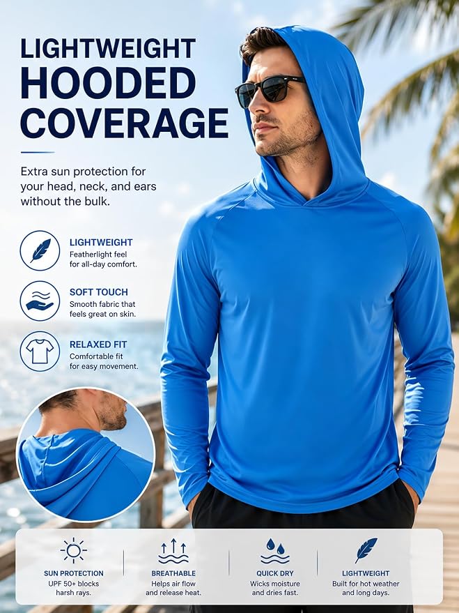 ZITY 3 Pack Men's Sun Protection Hoodie Shirt Fishing Shirts for Men UPF 50+ Long Sleeve Shirt Lightweight Rash Guard