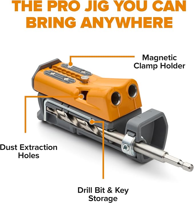 BORA Pro Compact Metal Pocket Hole Jig Kit, 3 inch Face Clamp & 350pc Screw Set Auto Adjust Drill Guide, Durable Pocket Hole Jig for Woodworking & Tight Spaces - For Materials 1/2 in - 1-1/2 in Thick