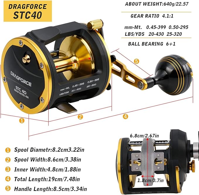 Burning Shark Towing Spool Sole Level Wind Reels, Pull Reels Boat Fishing Fishing Ocean for Sea Bass Salmon (STC30)