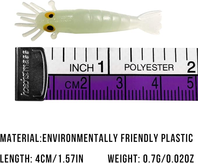 QualyQualy Fishing Soft Lures Artificial Bait Luminous Glow Shrimp Grub Worms Lure Ice Fishing Lures for Bass Walleye Trout Crappie 54pcs